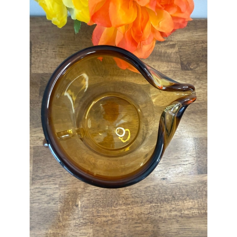 Vintage Amber Handβ Blown Art Glass Pitcher Pedestal Base MCM Barware Decor Bar - Picture 9 of 10